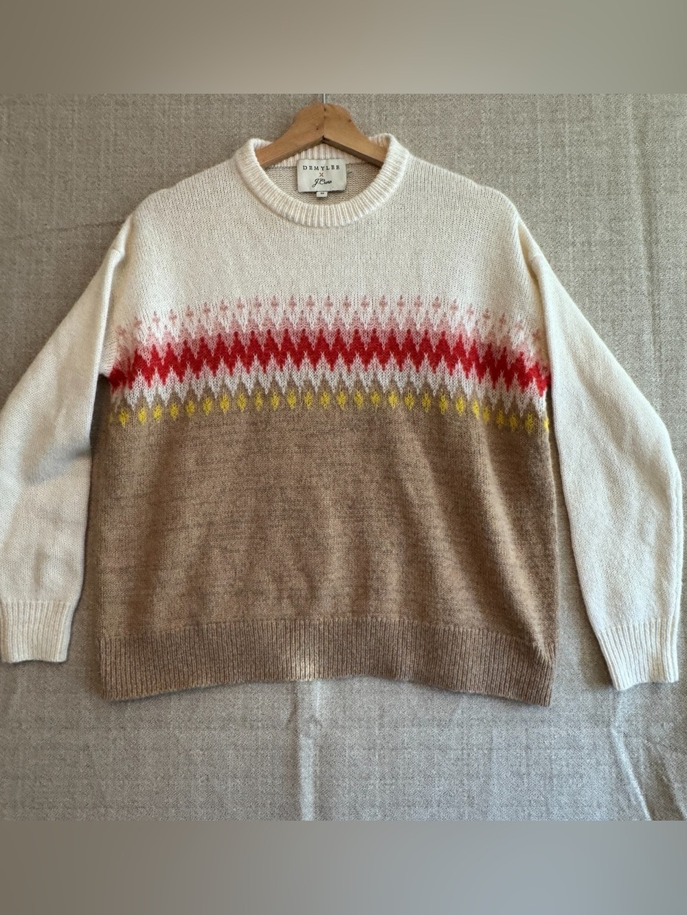 J. Crew DemyLee Cream & Tan Fair Isle Wool Sweater